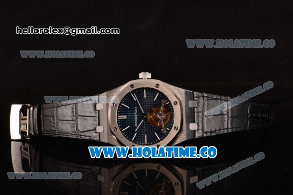 Audemars Piguet Royal Oak 41MM Swiss Tourbillon Manual Winding Steel Case with Blue Dial Stick Markers and Black Leather Strap (FT) - Click Image to Close